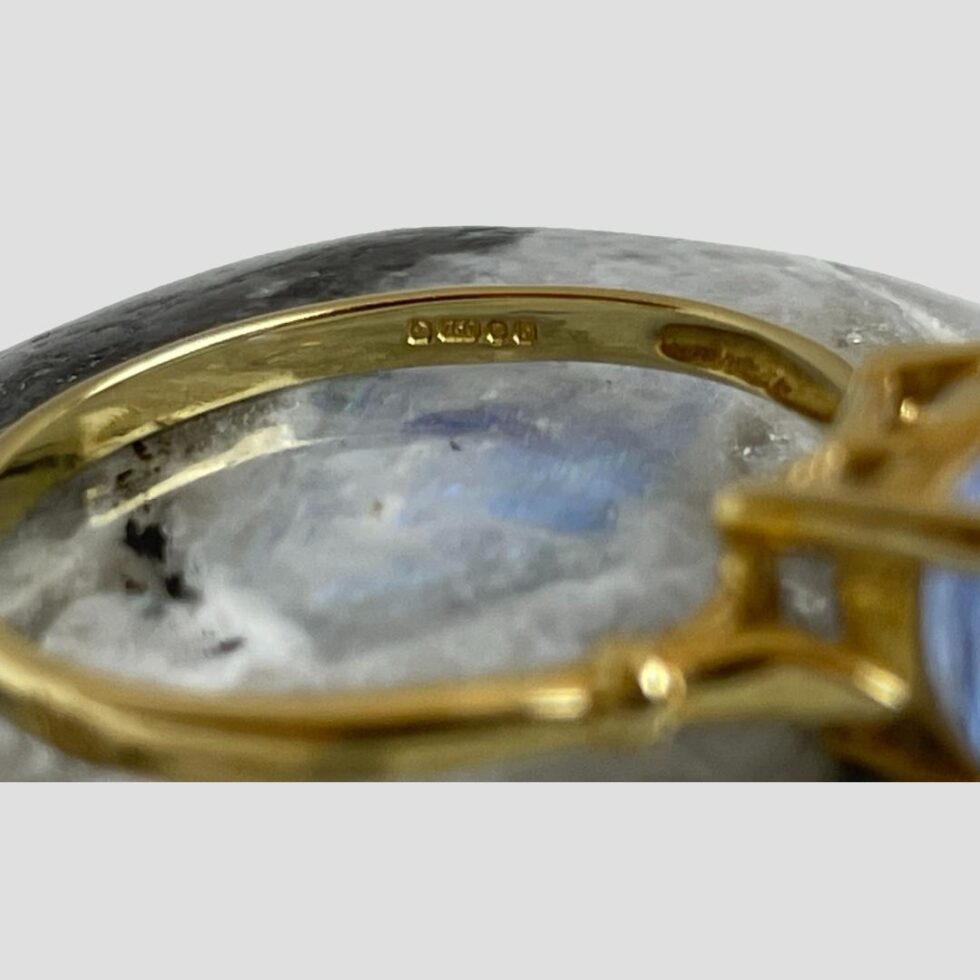 A close up photo of the full hallmark on the inside band.