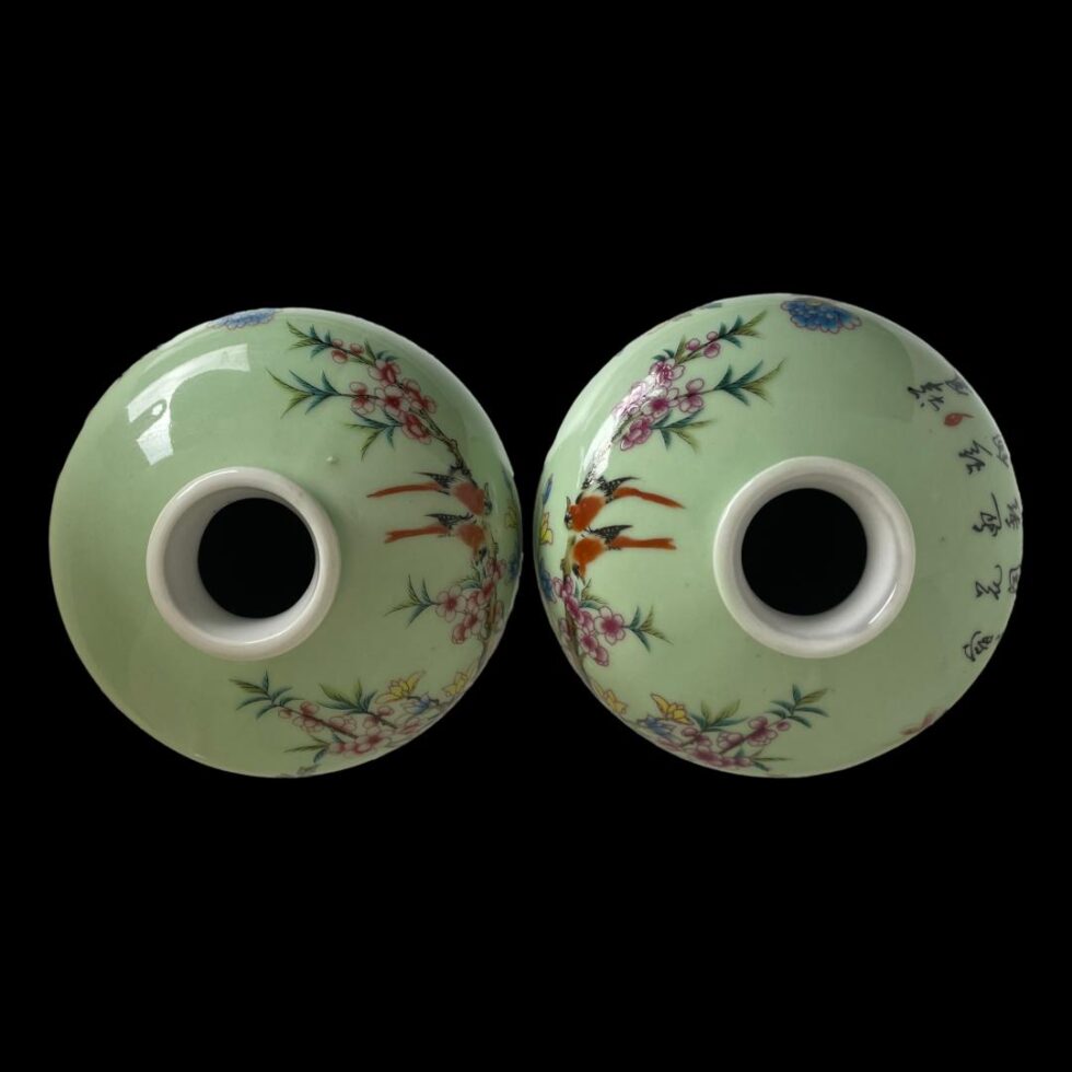 Photo looking down at the vases from above. Both are in very good condition with no chips or cracks or crazing.