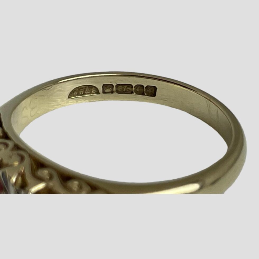 A close up photo of the full hallmark on the inside band.