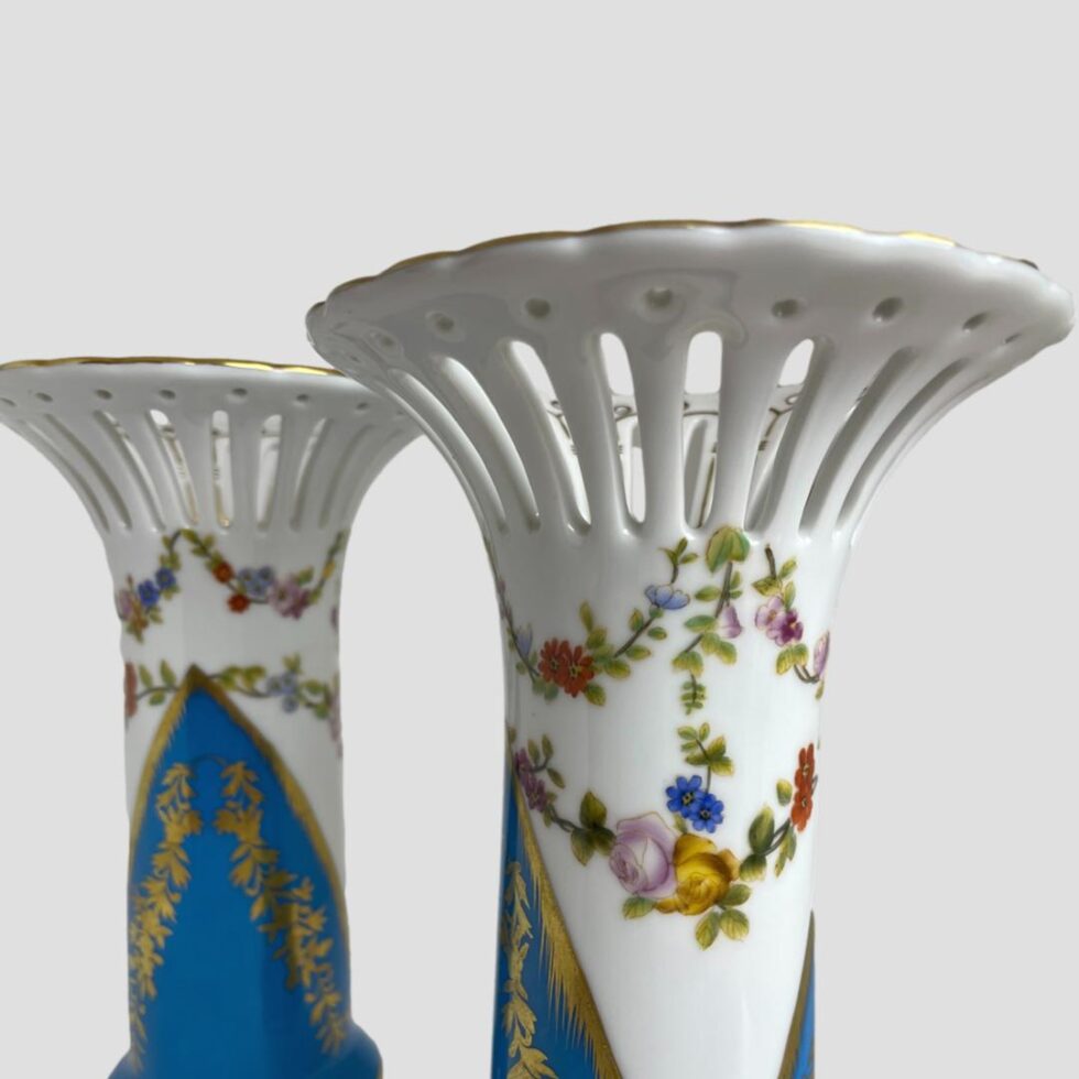 A close up photo of the tops of the vases seen from slightly below and looking up.