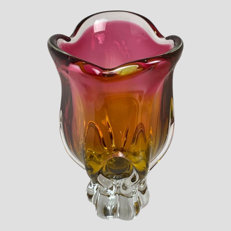 Photo of Josef Hospodka vase this time seen from a slightly raised angle looking diagonally down peering just into the mouth.