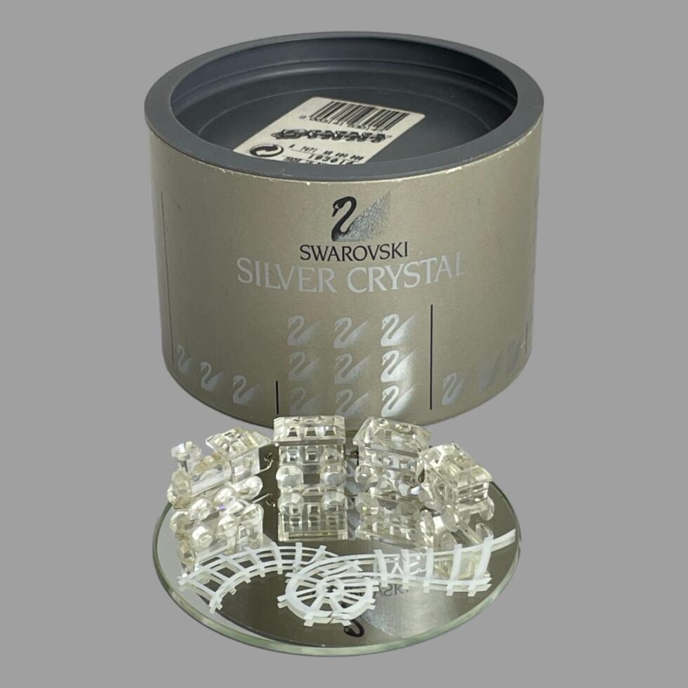 Photo of train set displayed as per main photo this time with the original box placed behind it.