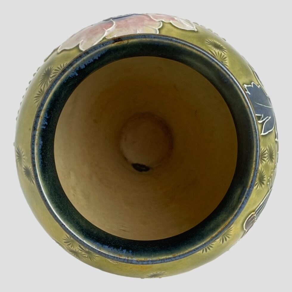 Photo looking straight down into the mouth of the Royal Doulton poppy vase showing a clean interior.