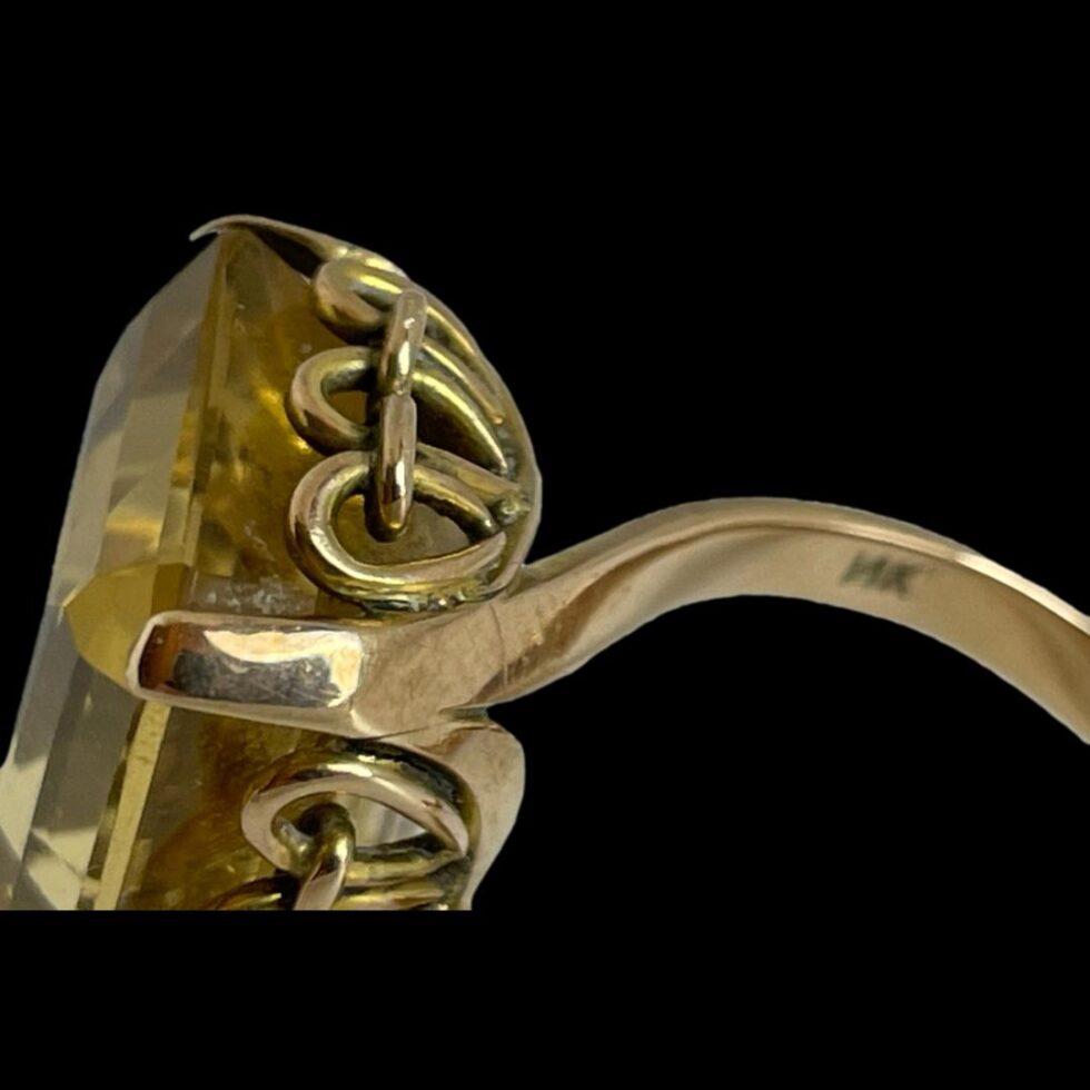 Close up photo of the 14k hallmark on the ring band