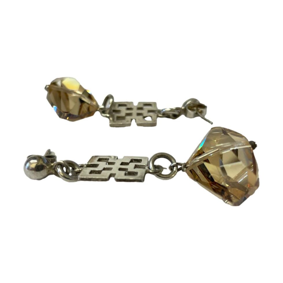 Photo of both champagne quartz earrings laid side by side and top to tail.