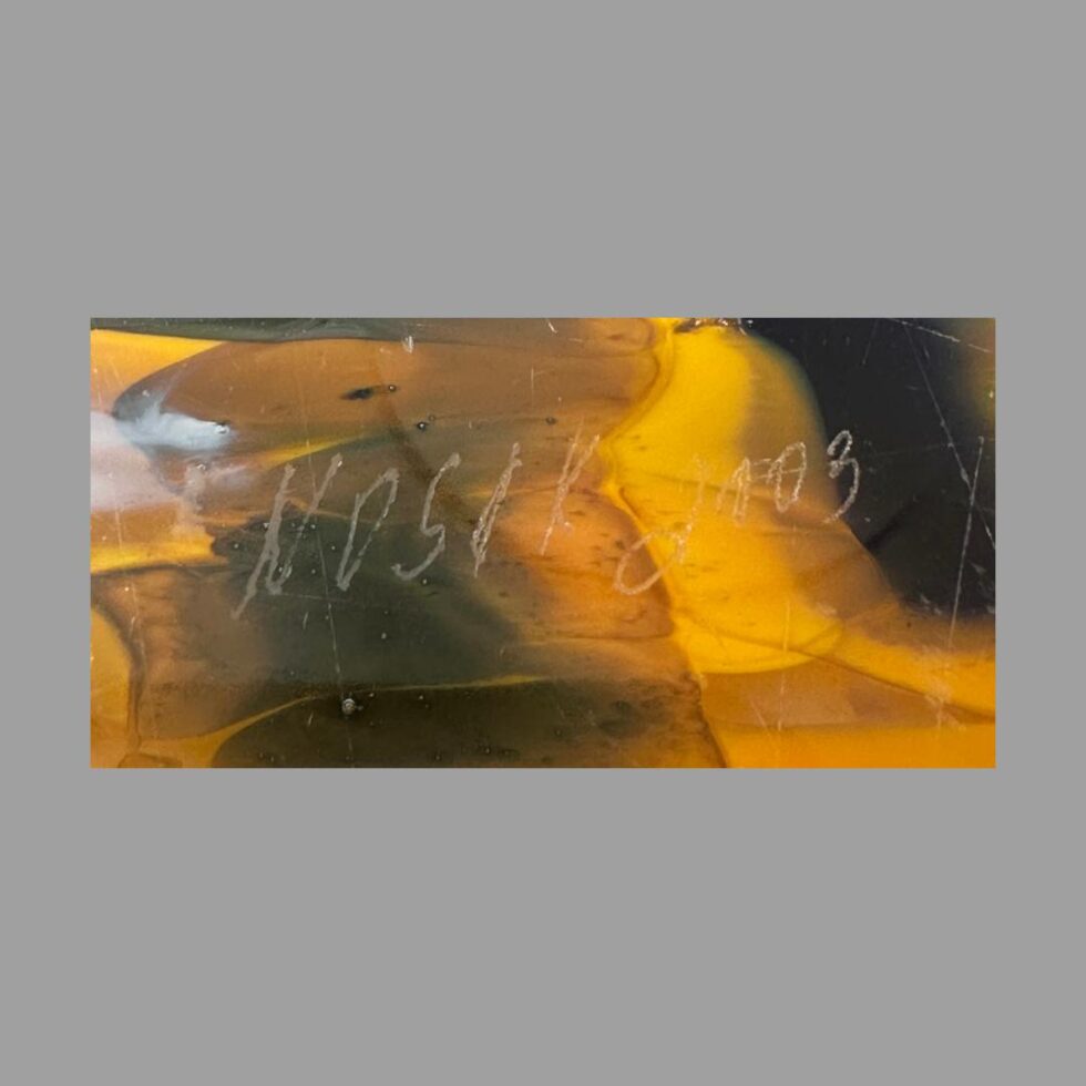 A close up photo of Nosek signature and 2003 year.