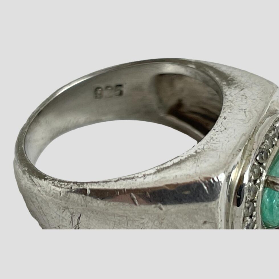 Close up photo of the 925 hallmark on the inside band of ring.