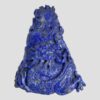 Main photo of vintage carved lapis dragon displayed with the front of the dragon on display. The tip of the dragons tail is at the top of the carving with its front legs on the bottom left and right. The Oriental dragon has a long snakelike body, this one winds around the pyramid shape, reaches the bottom and is now back on the ascent. Its head is near centre of the carving front and looking up to the summit. A lovely gift item.