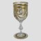 Main photo of St Louis Congress goblet seen from almost an eye level in its entirety. The side displayed shows the swag at centre with lions head discs either side. This is a very grand glass and would require some grand burgundy to put it into good respectful use!