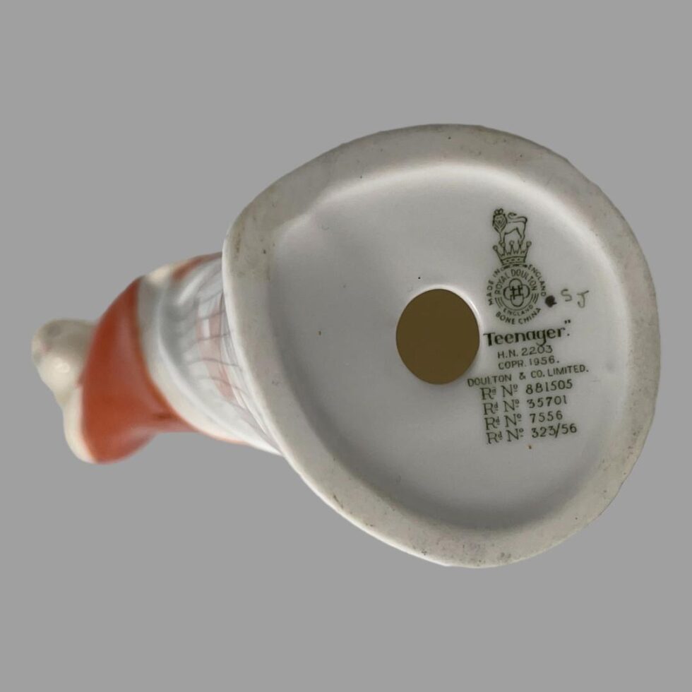 Photo of the base of the Royal Doulton teenager showing all the makers details.