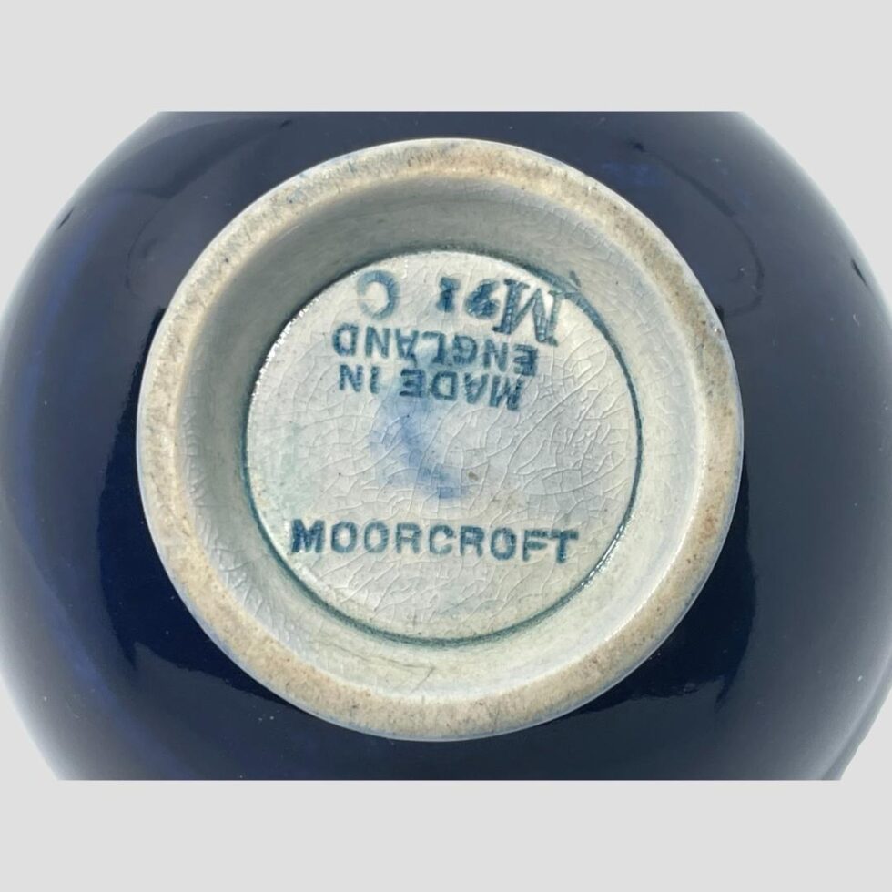 Close up photo of the Moorcroft markings on the base of the bowl.
