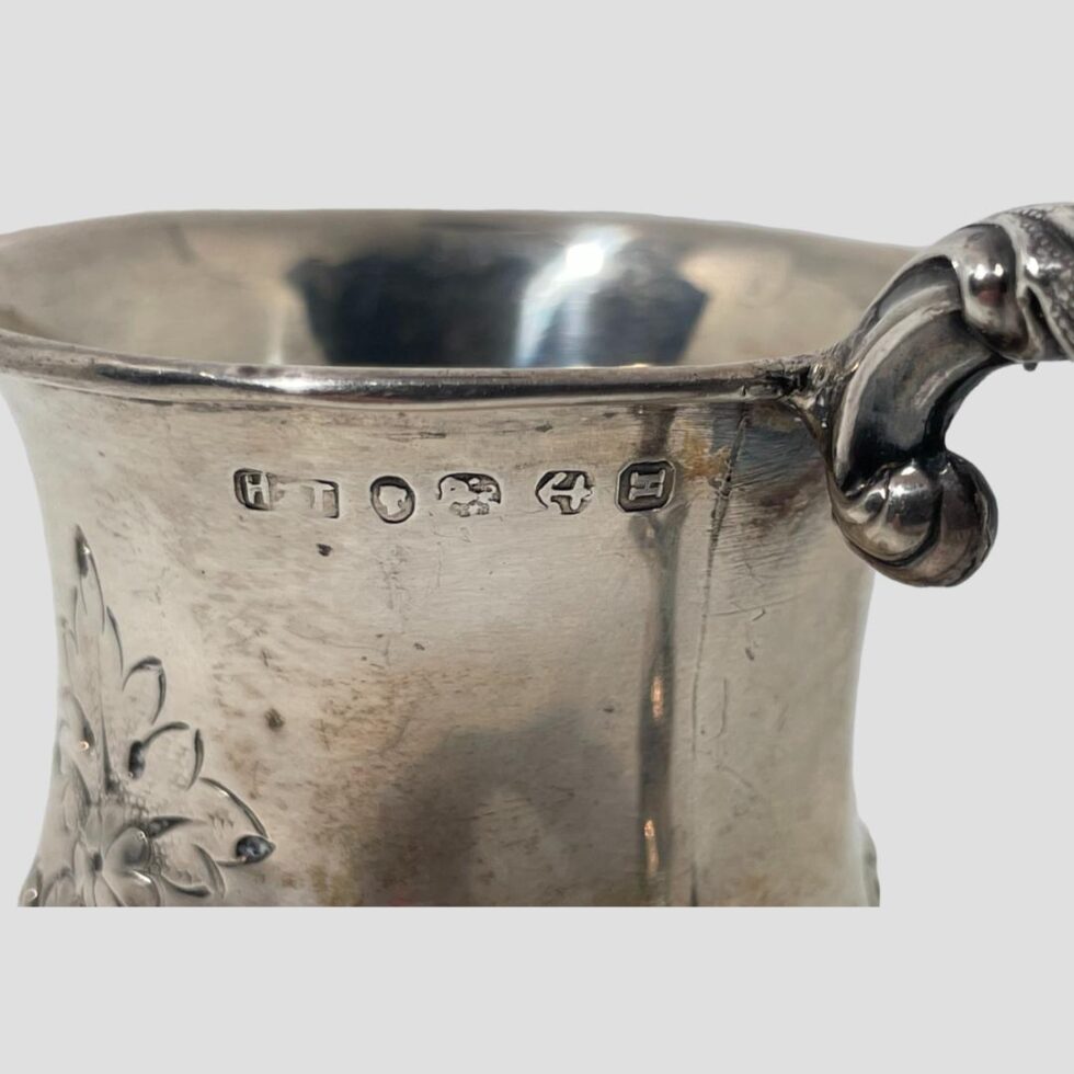 Close up photo of the full hallmark below the rim of the cup.