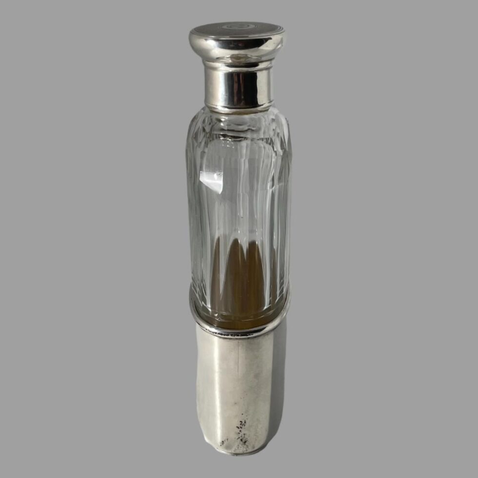 Photo of the hip flask seen from a side view to show the depth.