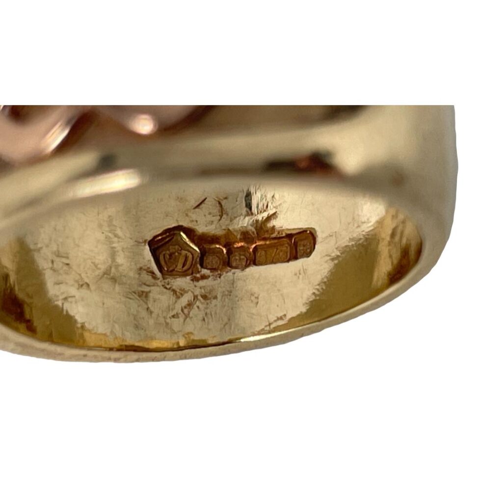 Close up photo of the full hallmark on the inside band.