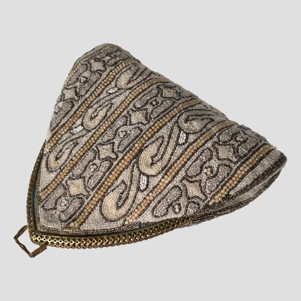 Photo of the back of the Parisian beaded bag where the beading and pattern continues.