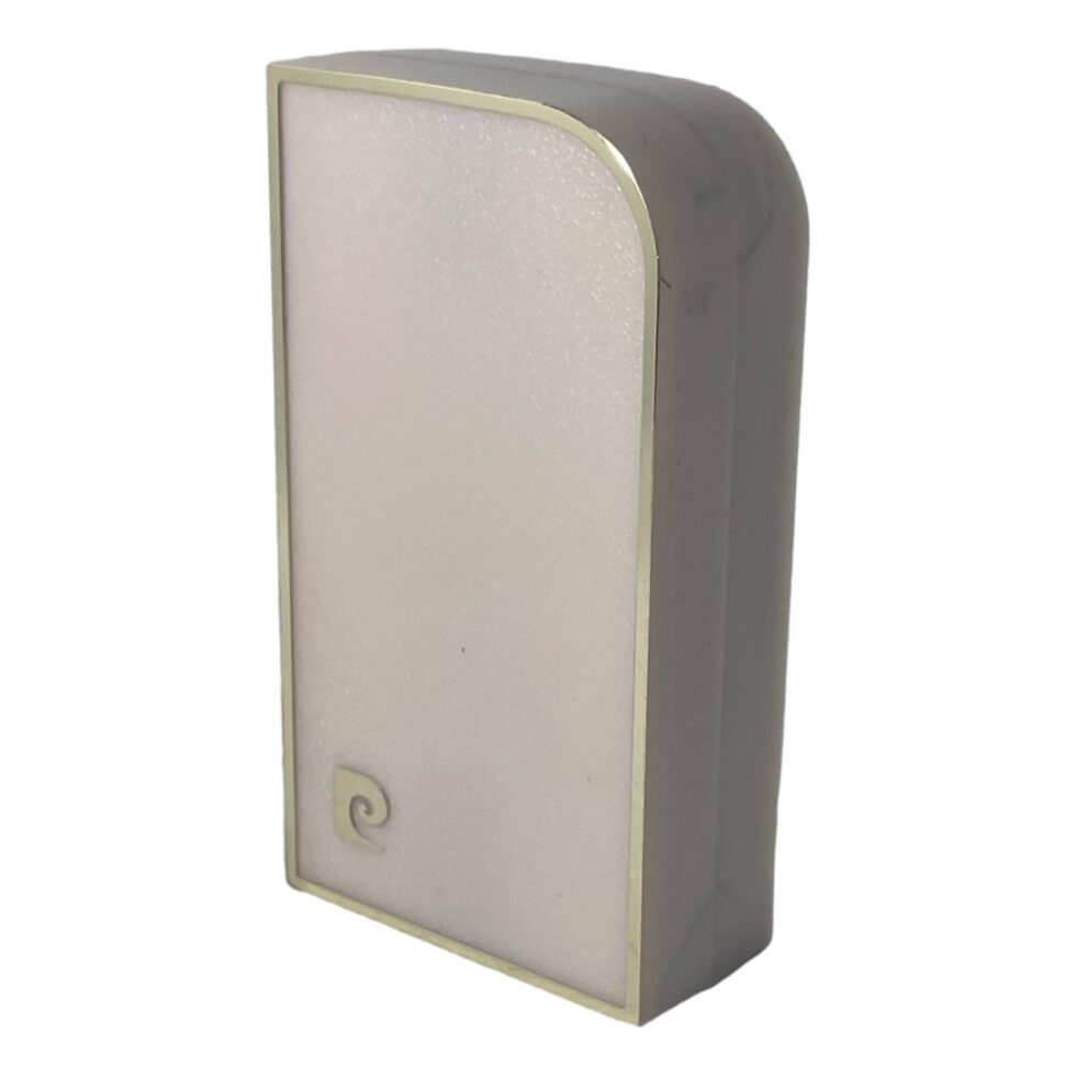 Photo of the upright box for the Pierre Cardin lighter only with the logo visible in bottom left corner and the smooth curved corner in the top right.