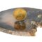 Main photo of 22Kt gold sovereign c1895 displayed on top of a slice of natural agate with the 'old head' portrait of Queen Victoria on display. The coin is displayed upright on the agate.